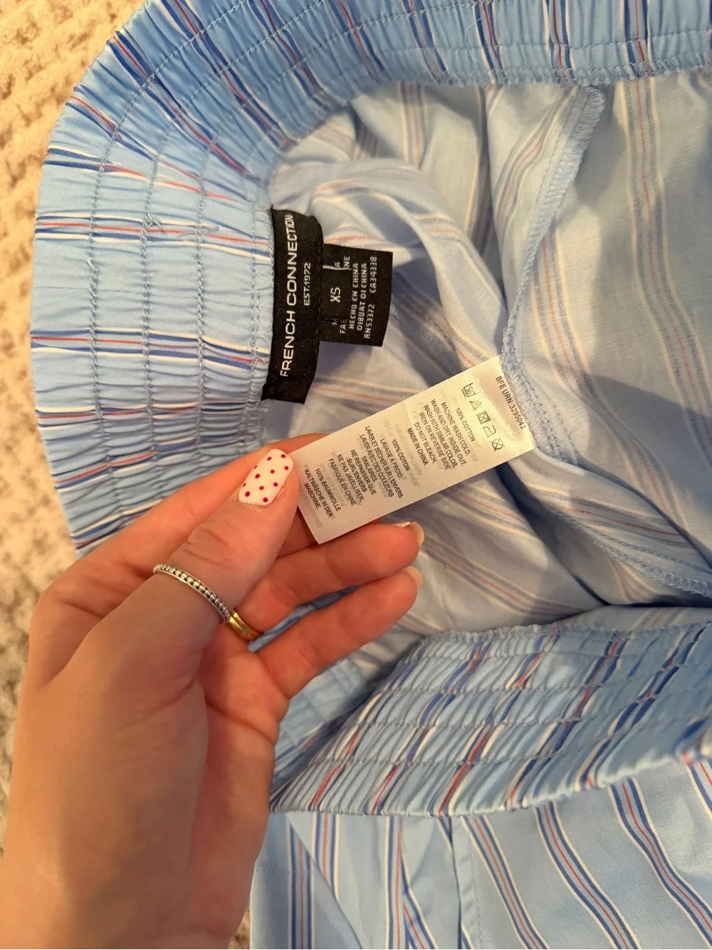 French Connection 100% Cotton Boxer Shorts Light Blue & White Striped XS
